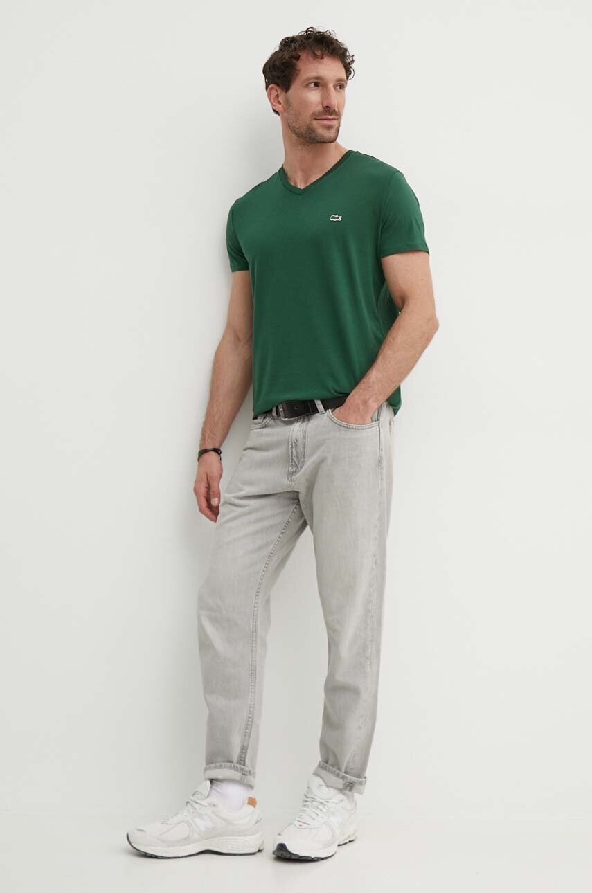 Бавовняна футболка Lacoste чоловіча колір зелений однотонна TH6710