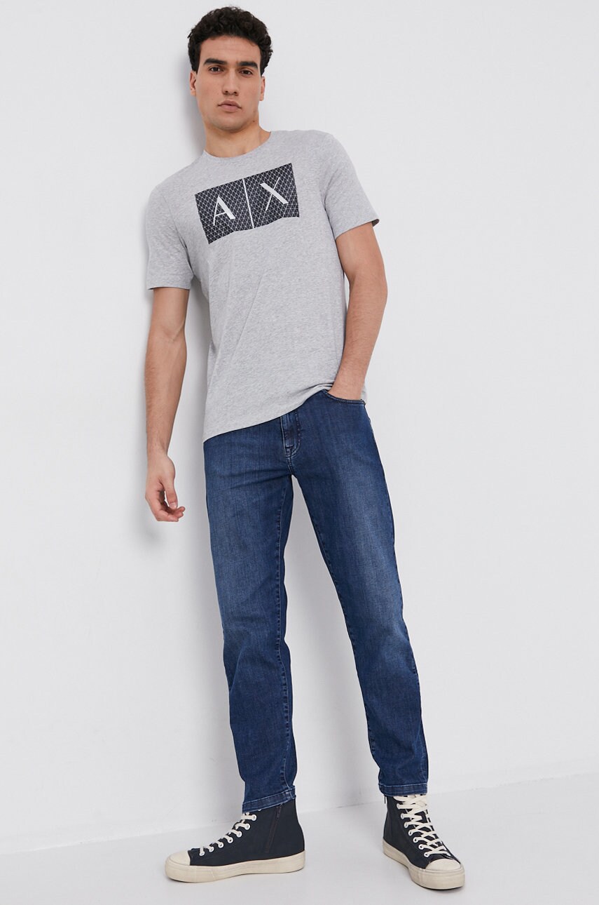 Бавовняна футболка Armani Exchange колір сірий з принтом