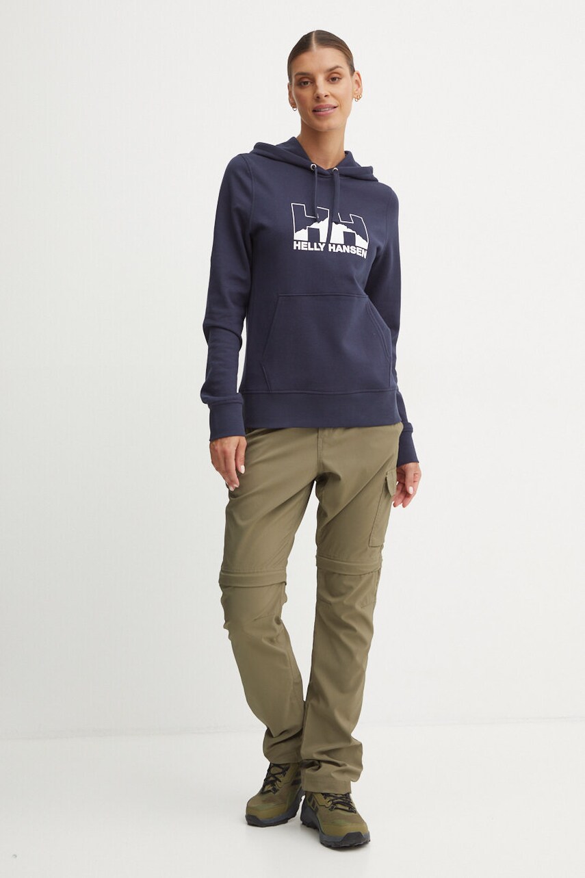 Кофта Helly Hansen NORD GRAPHIC жіноча колір синій з капюшоном з принтом 62981