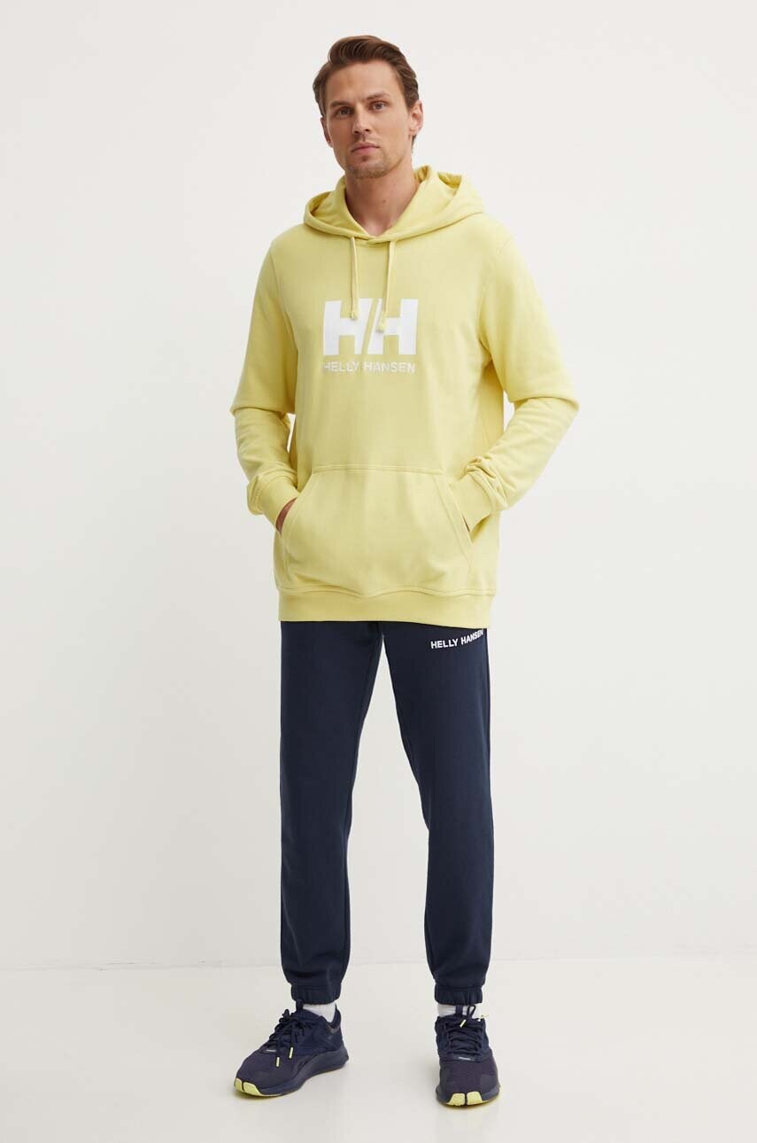 Бавовняна кофта Helly Hansen чоловіча колір синій з капюшоном з аплікацією 33977-597