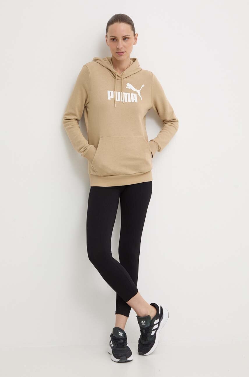 Кофта Puma жіноча колір бежевий з капюшоном з принтом 586797