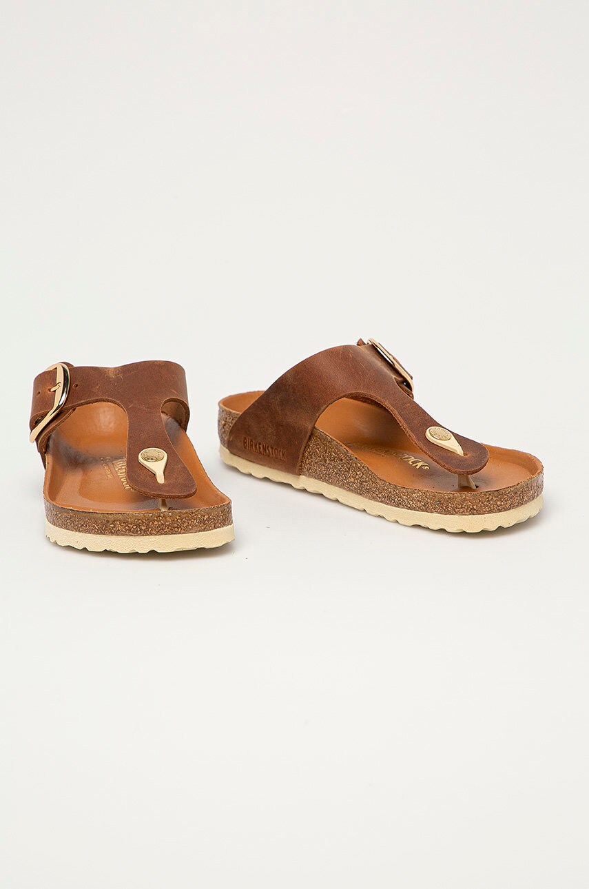 Шкіряні в'єтнамки Birkenstock Gizeh Big Buckle жіночі колір коричневий на плоскому ходу 1018745
