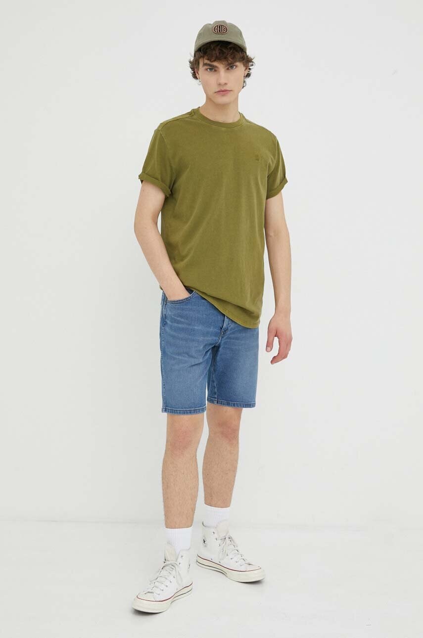Бавовняна футболка G-Star Raw колір зелений однотонний