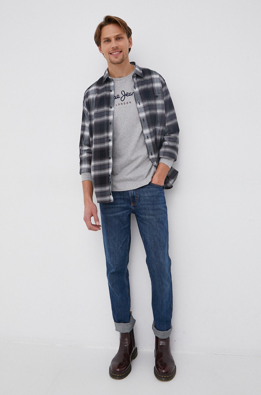 Бавовняний лонгслів Pepe Jeans Eggo колір сірий з принтом