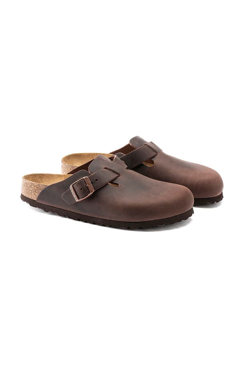 Шкіряні шльопанці Birkenstock Boston жіночі колір коричневий 860133