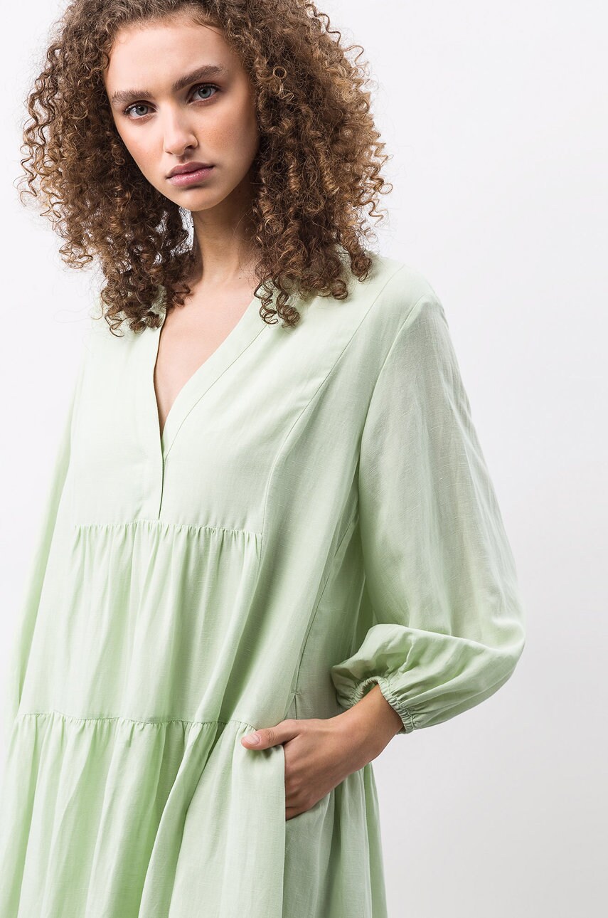 Льняна сукня Ivy Oak колір зелений mini розкльошена