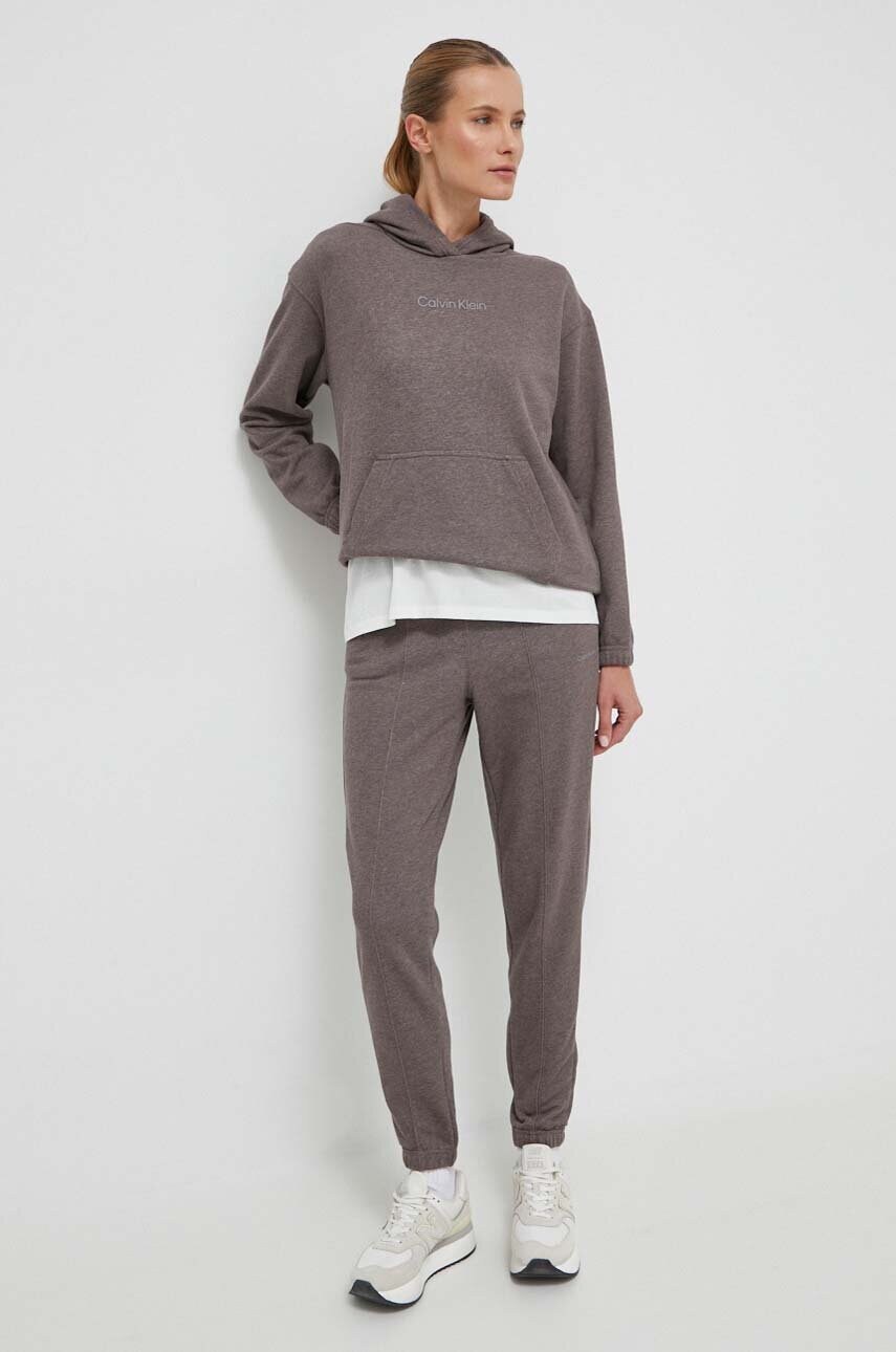 Кофта Calvin Klein Performance Essentials колір сірий з капюшоном однотонна