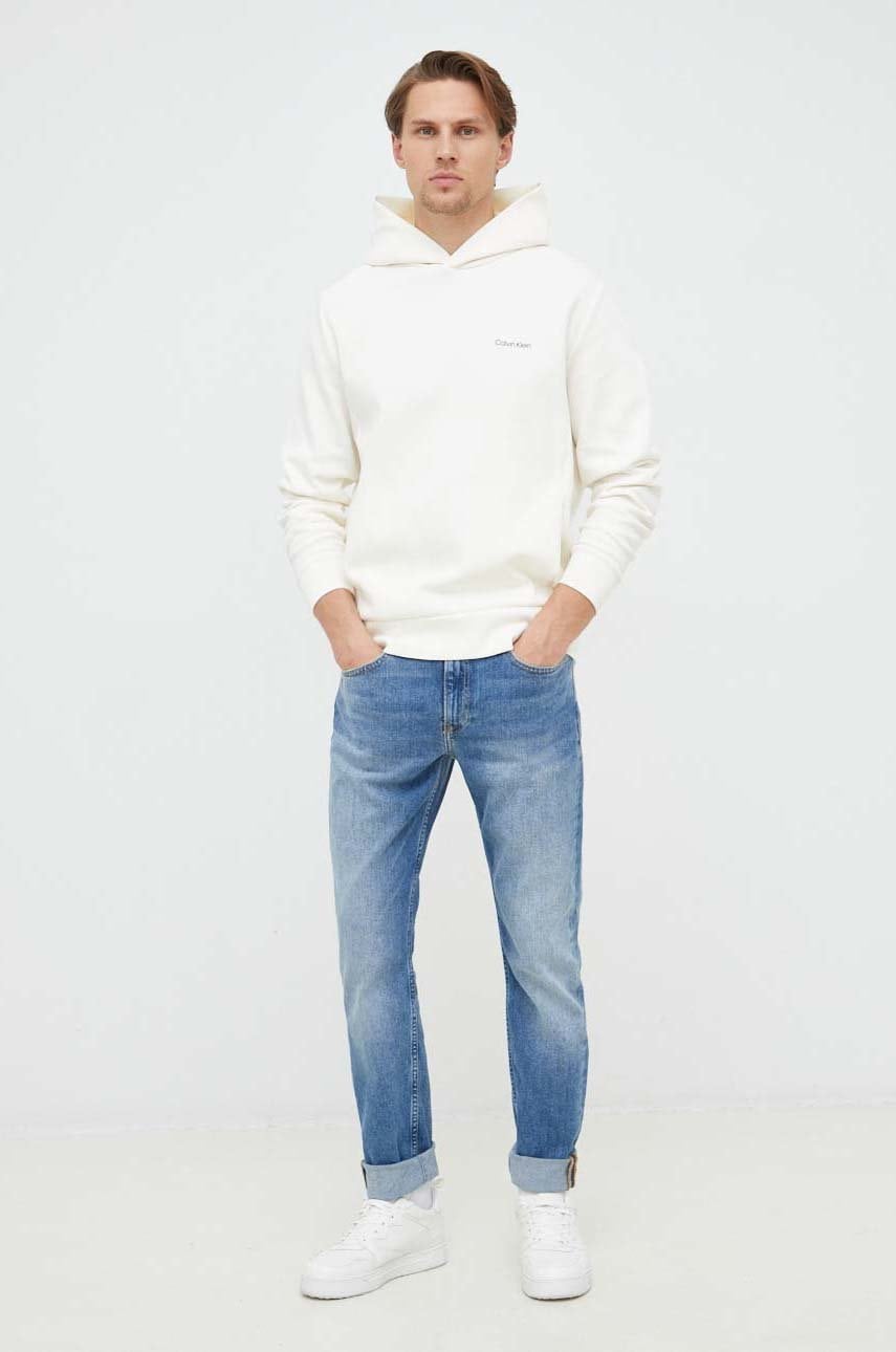 Кофта Calvin Klein чоловіча колір бежевий з капюшоном однотонна