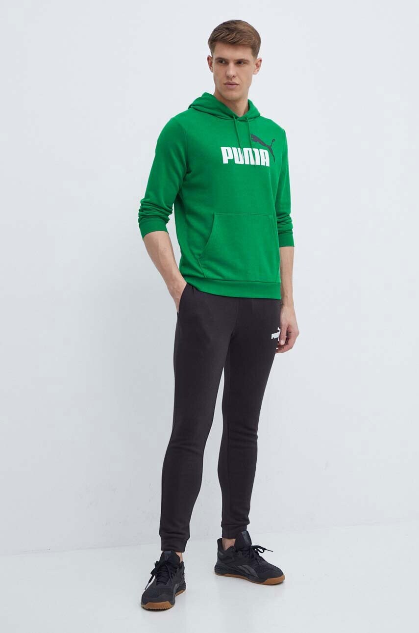 Кофта Puma чоловіча колір зелений з капюшоном з принтом