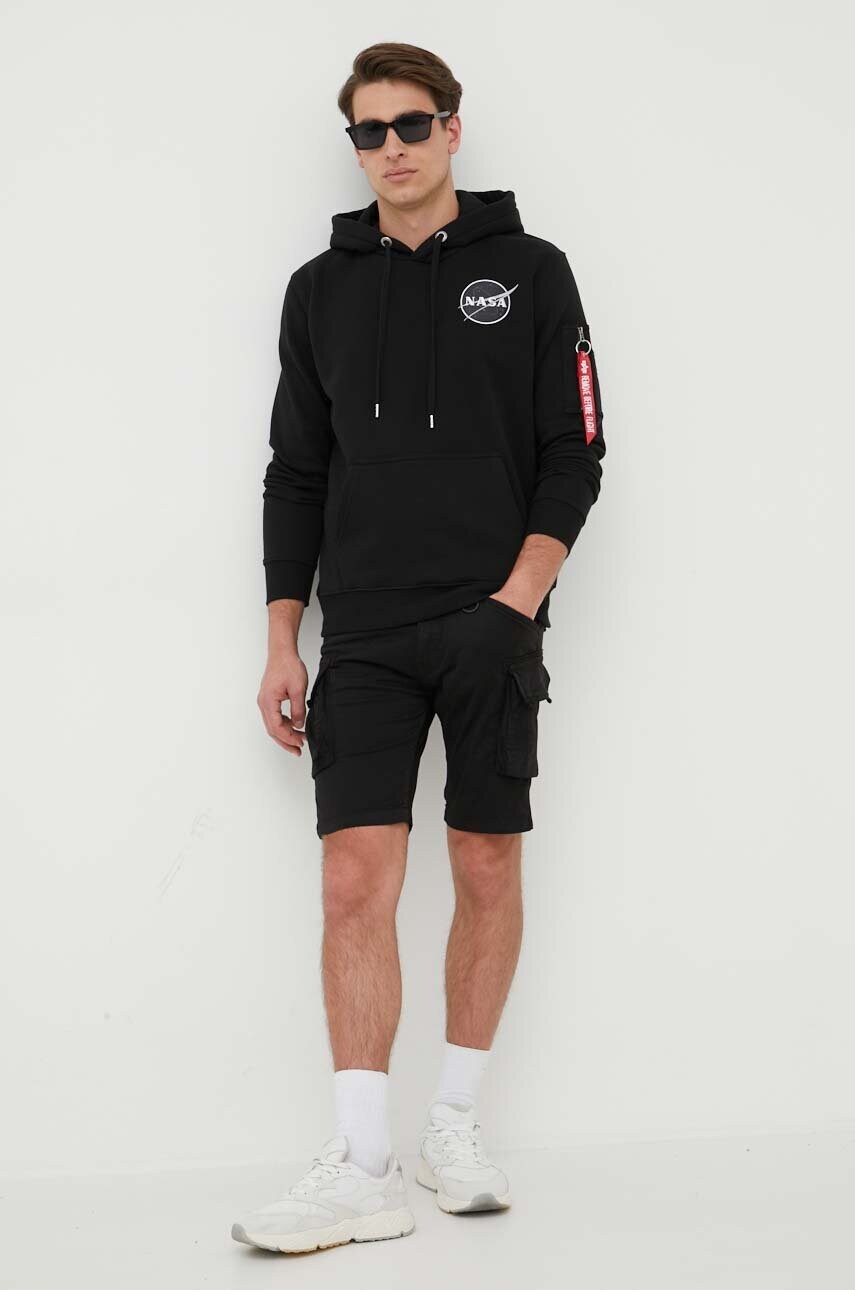 Кофта Alpha Industries x Nasa чоловіча колір чорний з капюшоном з принтом