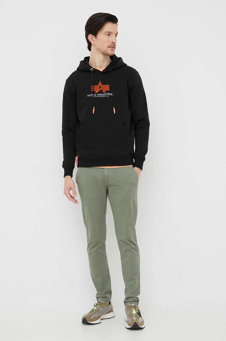 Кофта Alpha Industries чоловіча колір чорний з капюшоном з принтом