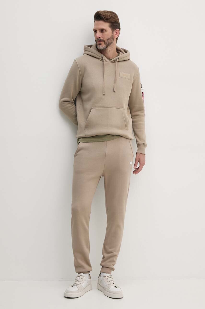 Кофта Alpha Industries чоловіча колір бежевий з капюшоном з принтом