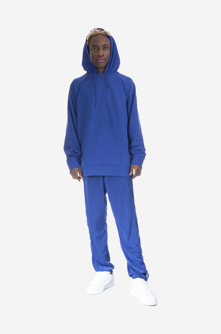 Бавовняна кофта adidas Originals Premium Essentials Crinkle Nylon Hoodie чоловіча з капюшоном однотонна HR5456-blue