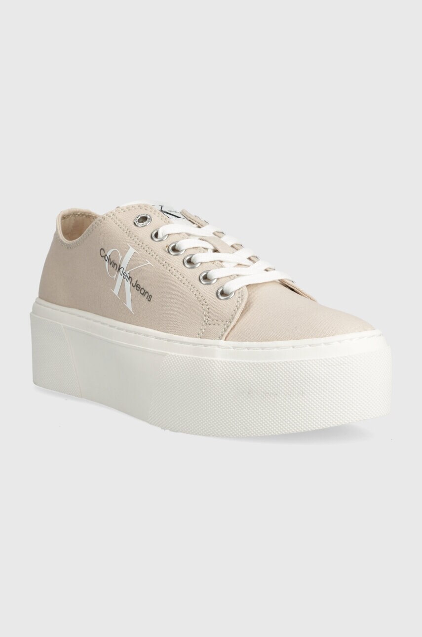 Кеди Calvin Klein Jeans FLATFORM+ CUPSOLE LOW TXT жіночі колір бежевий YW0YW01033