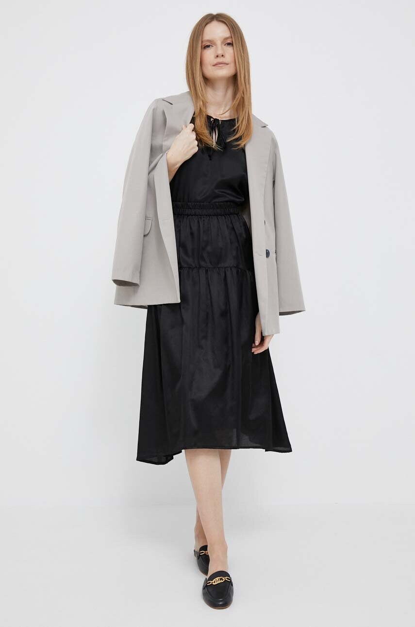 Спідниця з домішкою кашеміру Dkny колір чорний midi розкльошена