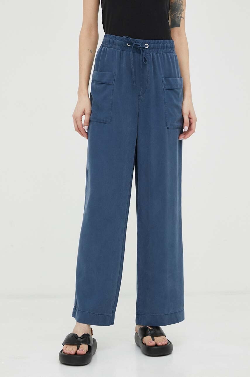 Штани Mustang Style Drawstring Wide Leg жіночі колір синій широкі висока посадка