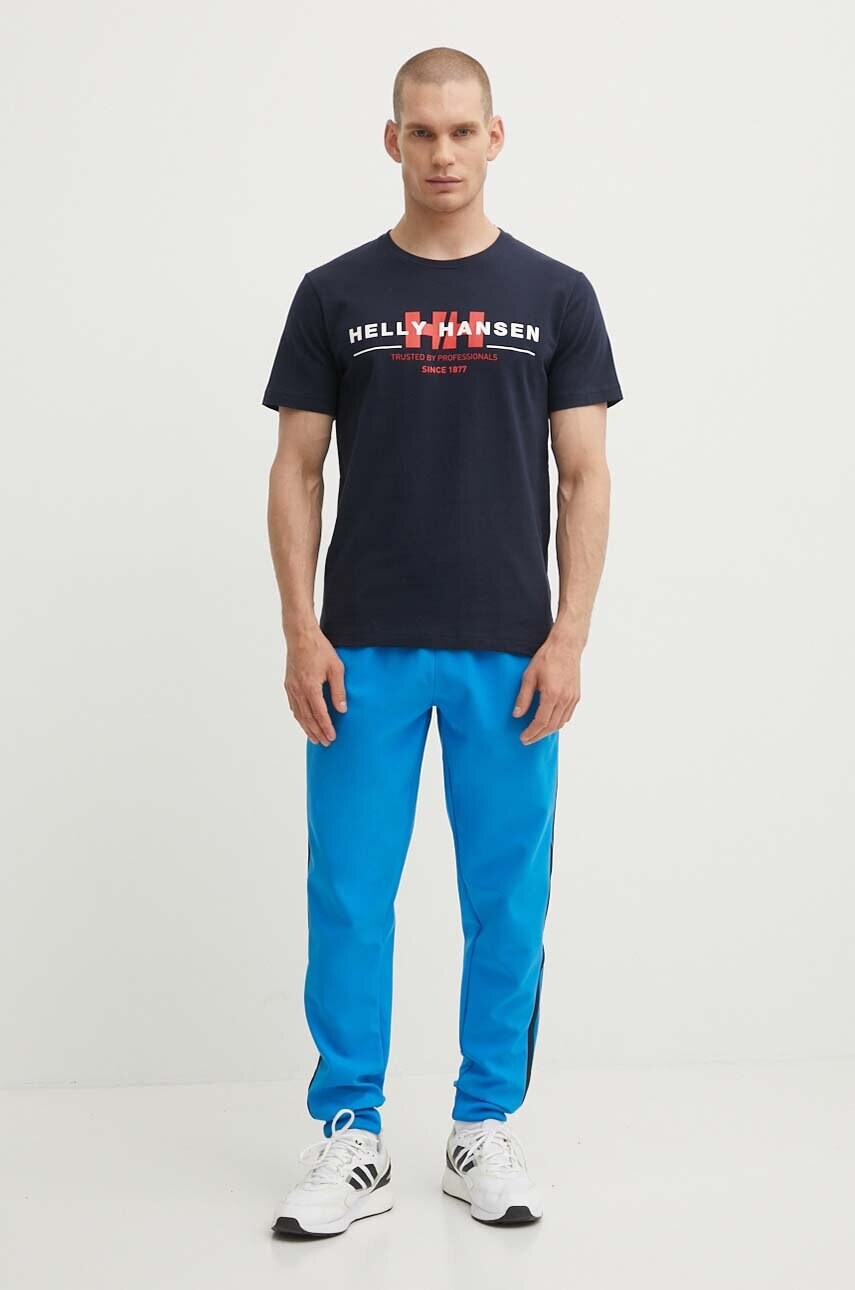 Бавовняна футболка Helly Hansen колір синій візерунок