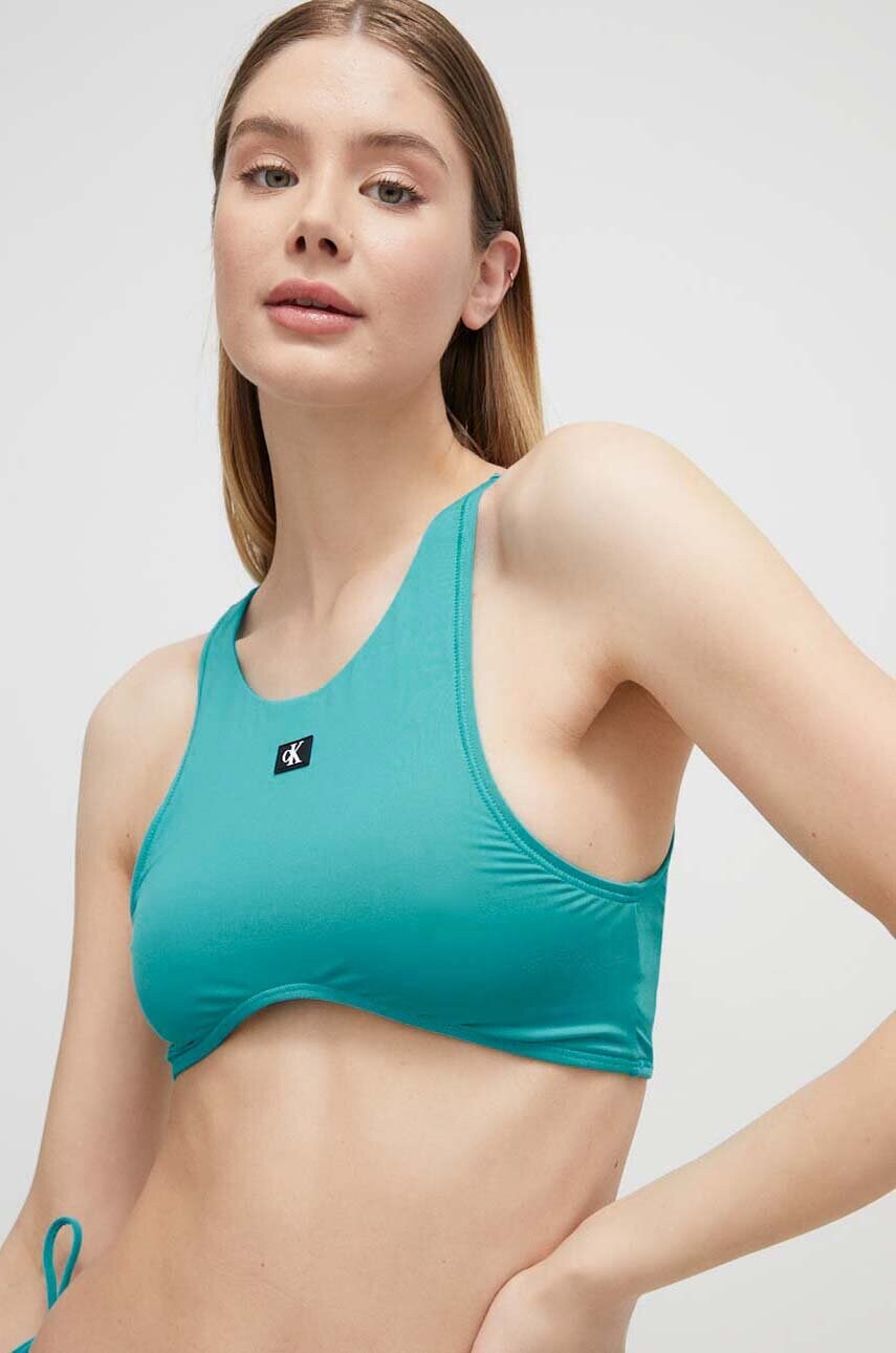 Купальний бюстгальтер Calvin Klein колір бірюзовий м'яка чашечка
