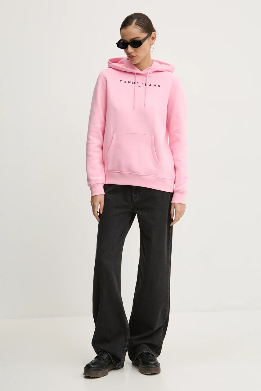 Кофта Tommy Jeans жіноча колір рожевий з капюшоном з аплікацією DW0DW17324