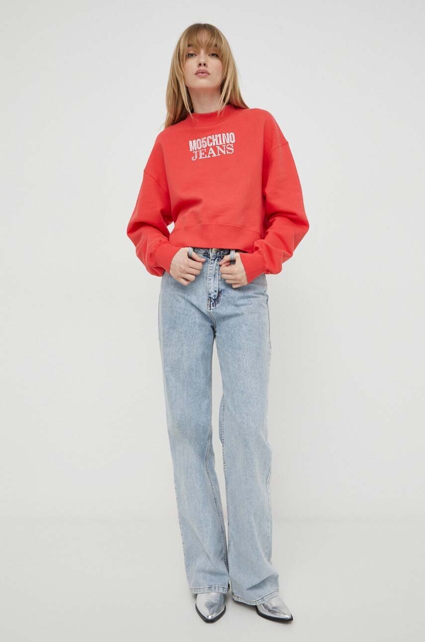 Бавовняна кофта Moschino Jeans жіноча колір червоний з аплікацією
