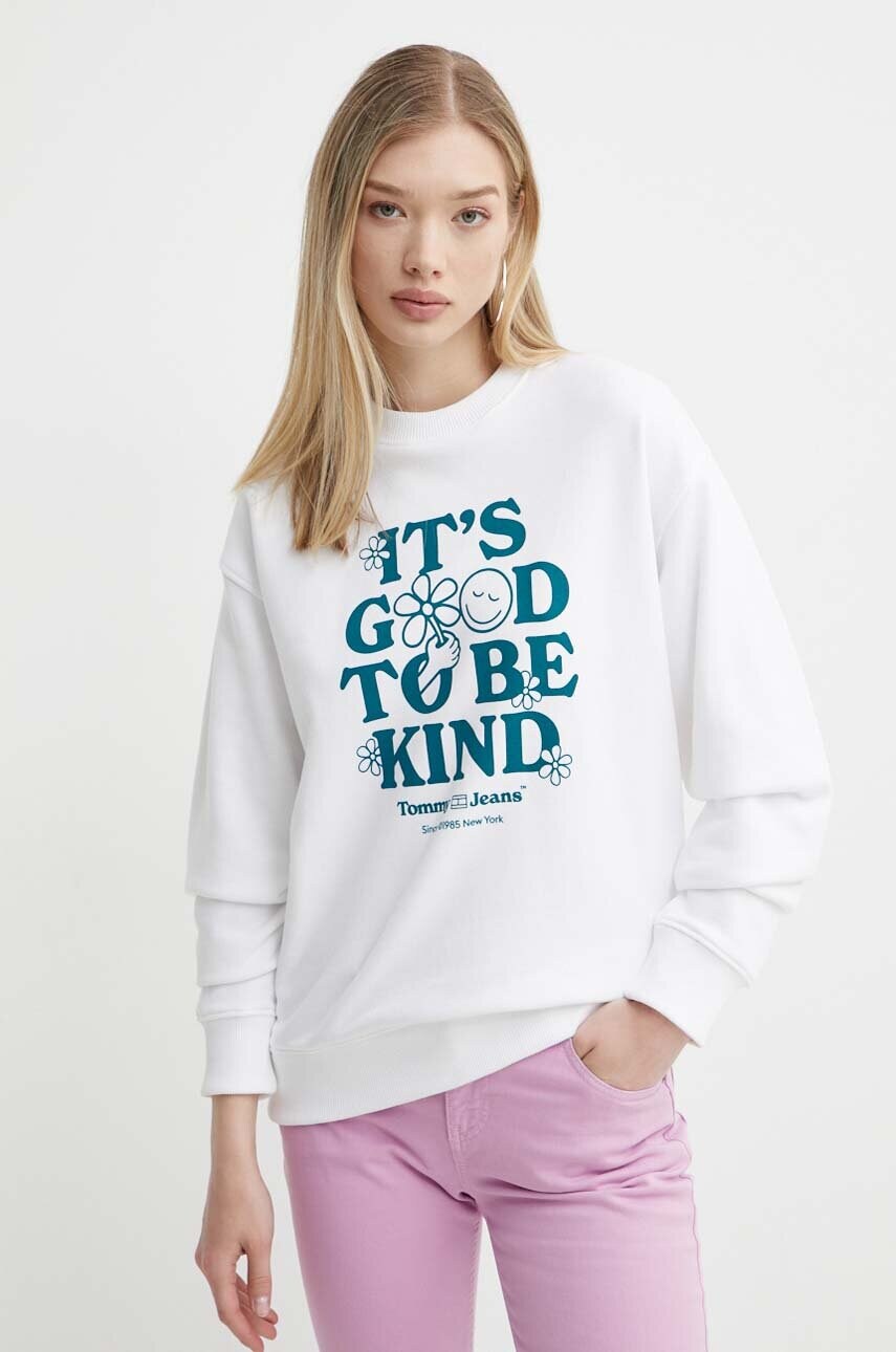 Кофта Tommy Jeans жіноча колір білий з принтом DW0DW17782
