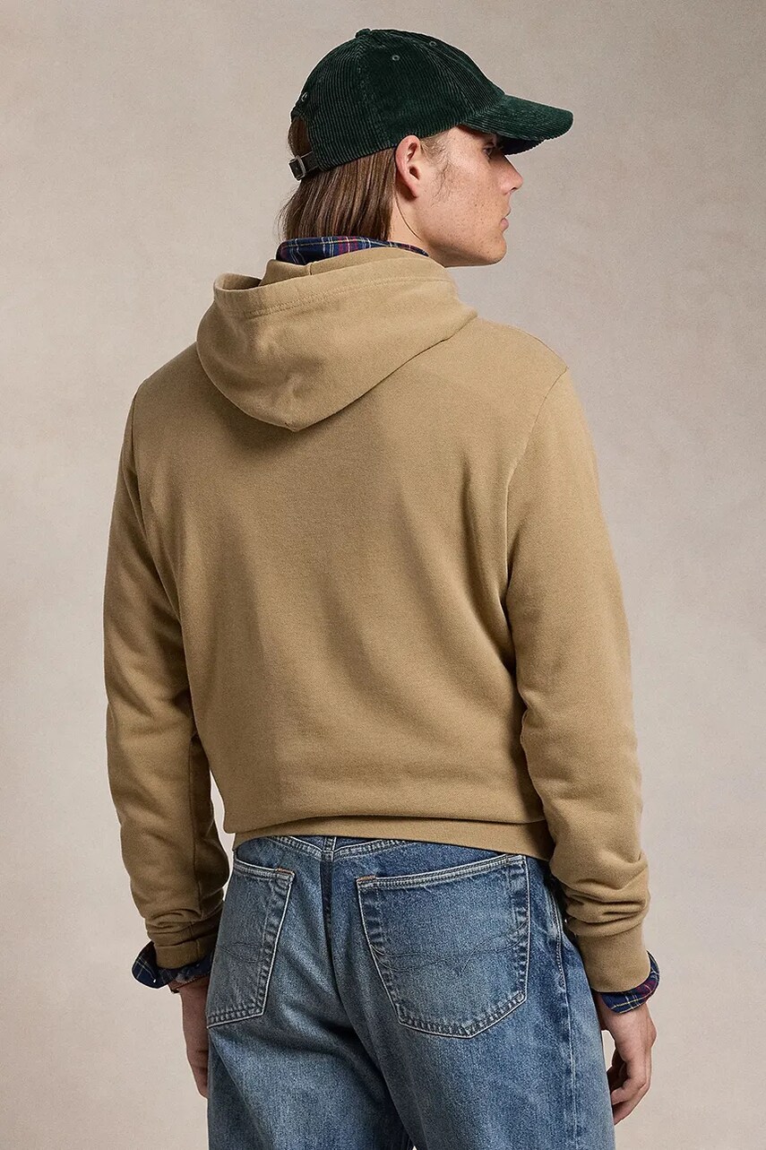 Бавовняна кофта Polo Ralph Lauren чоловіча колір бежевий з капюшоном однотонна 710916690
