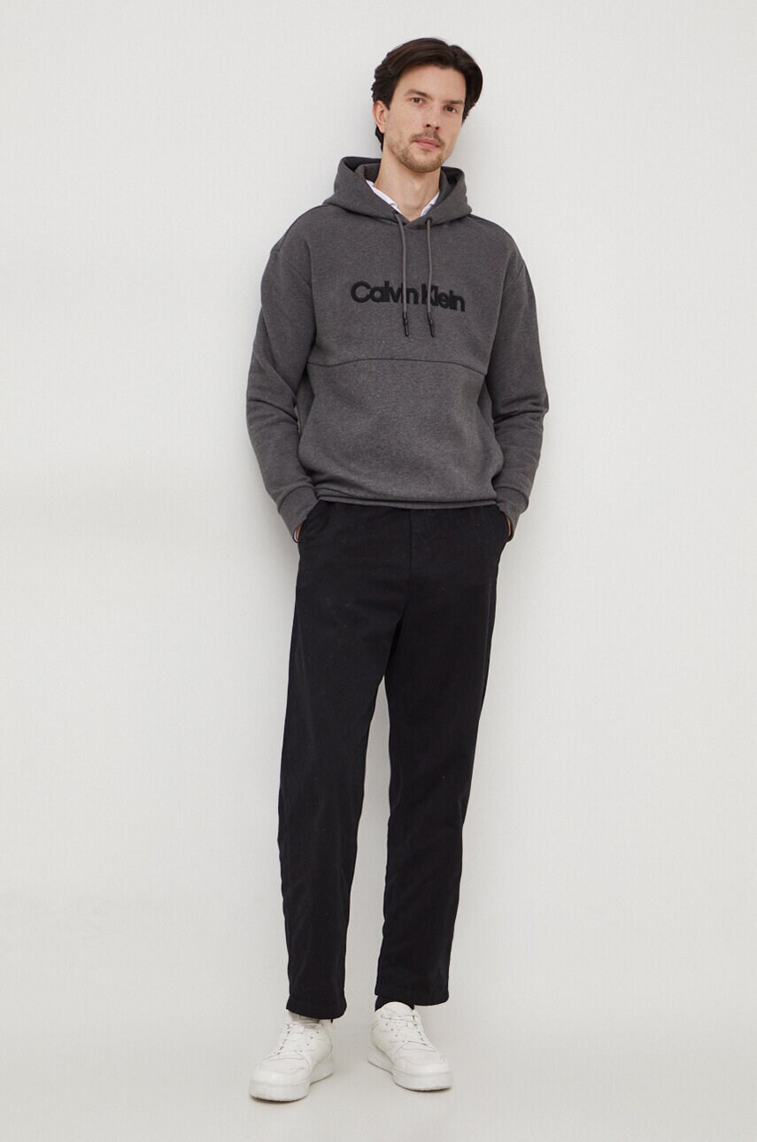 Кофта Calvin Klein чоловіча колір сірий з капюшоном з аплікацією