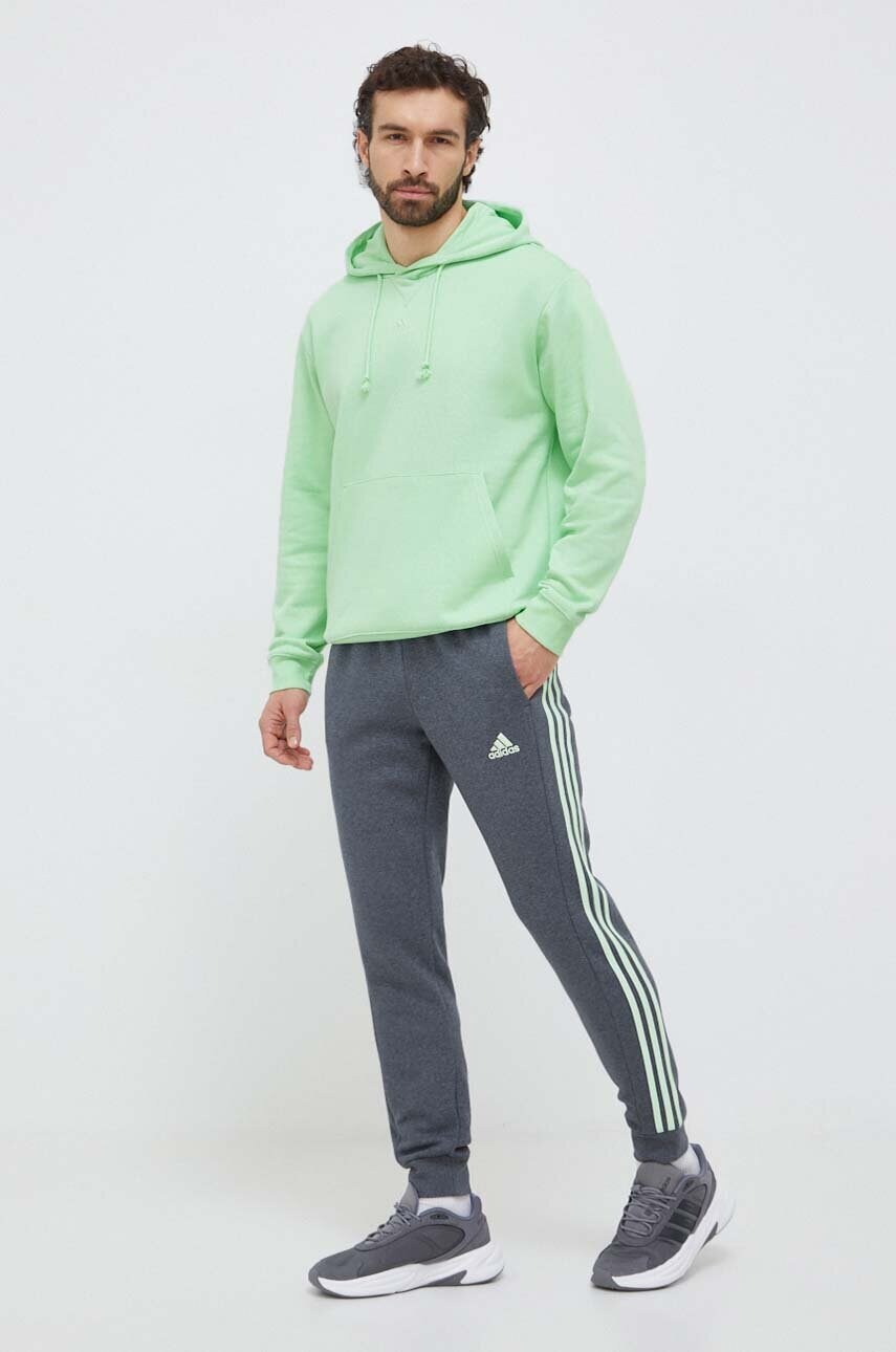 Кофта adidas чоловіча колір зелений з капюшоном однотонна
