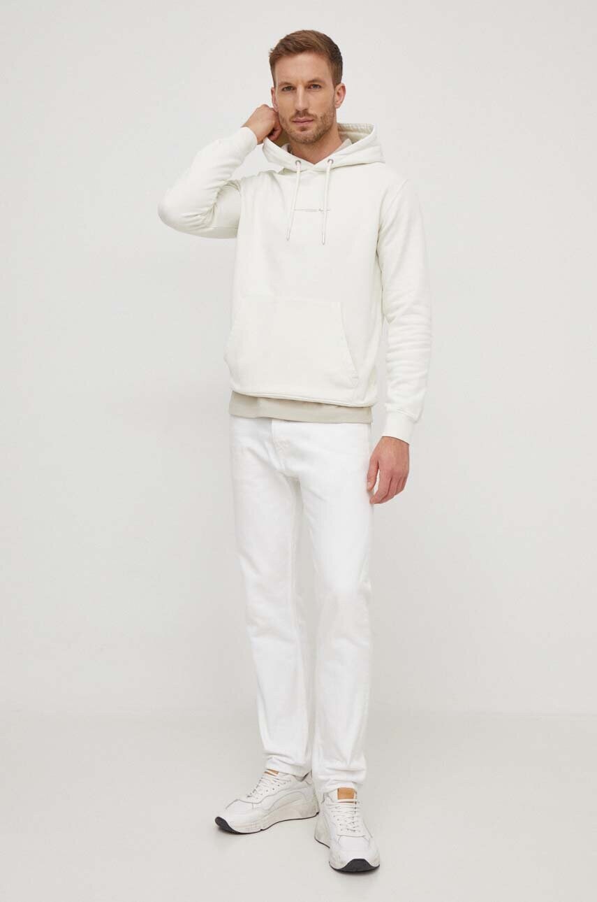 Бавовняна кофта Pepe Jeans Dave Hoodie чоловіча колір бежевий з капюшоном принтом PM582561