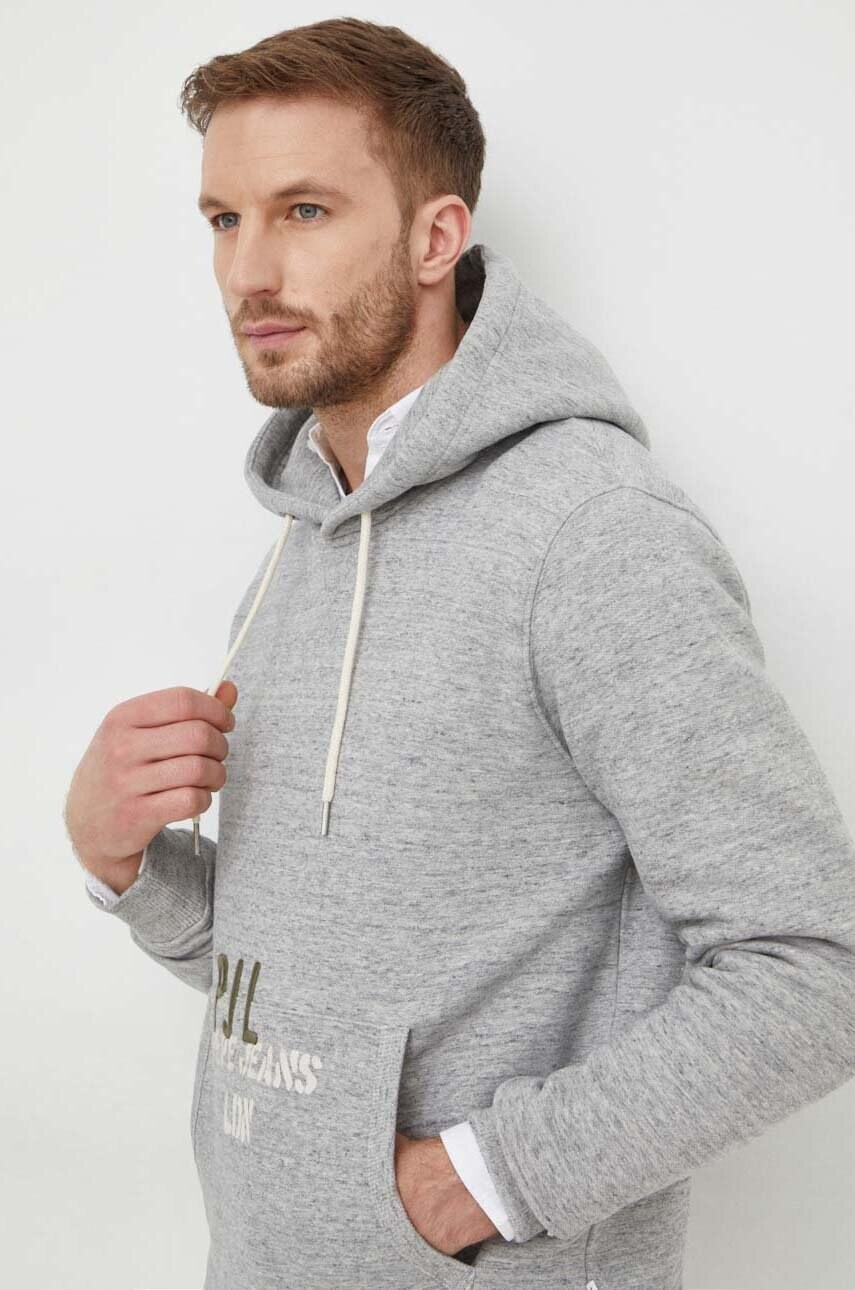 Кофта Pepe Jeans ROMAN чоловіча колір сірий з капюшоном принтом PM582568