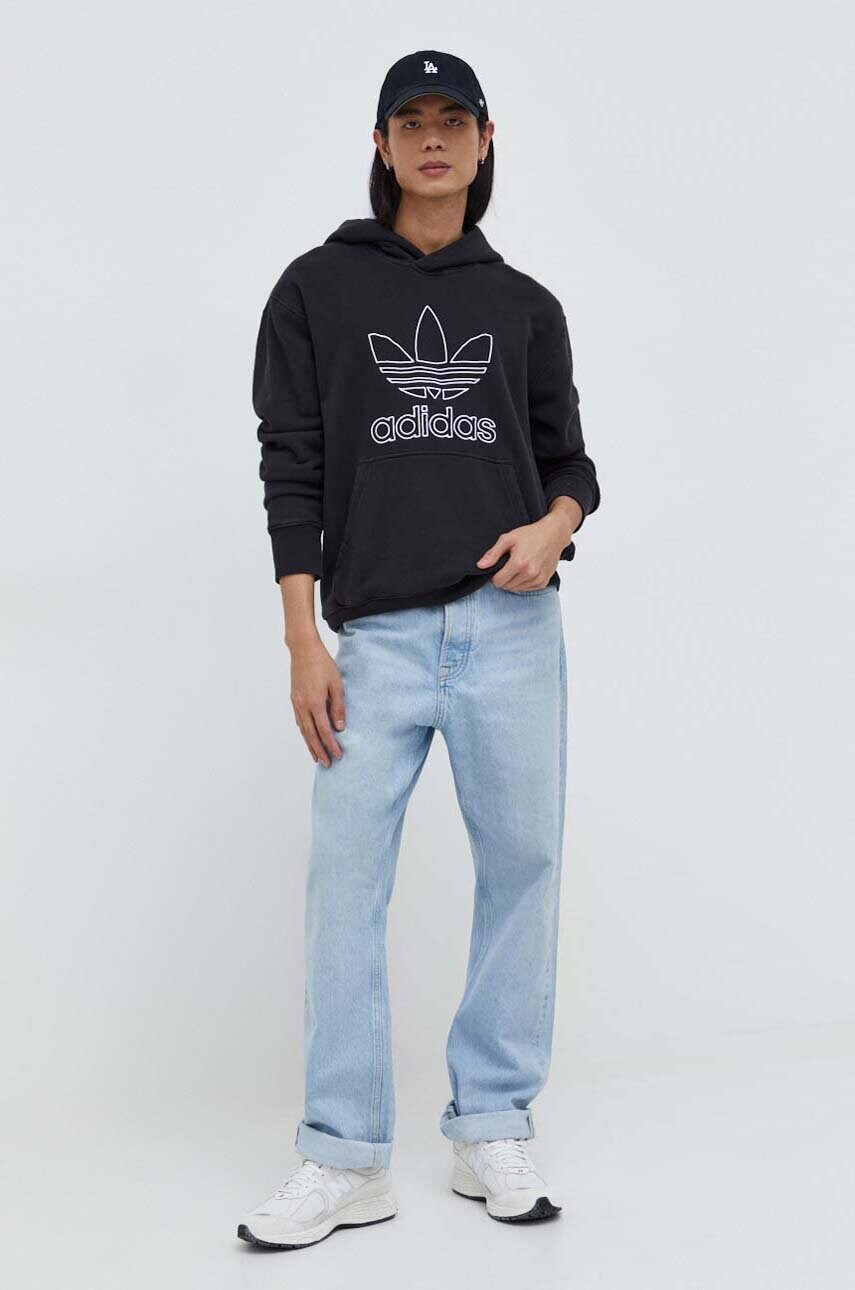 Бавовняна кофта adidas Originals Trefoil Hoodie чоловіча колір чорний з капюшоном з аплікацією IU2373