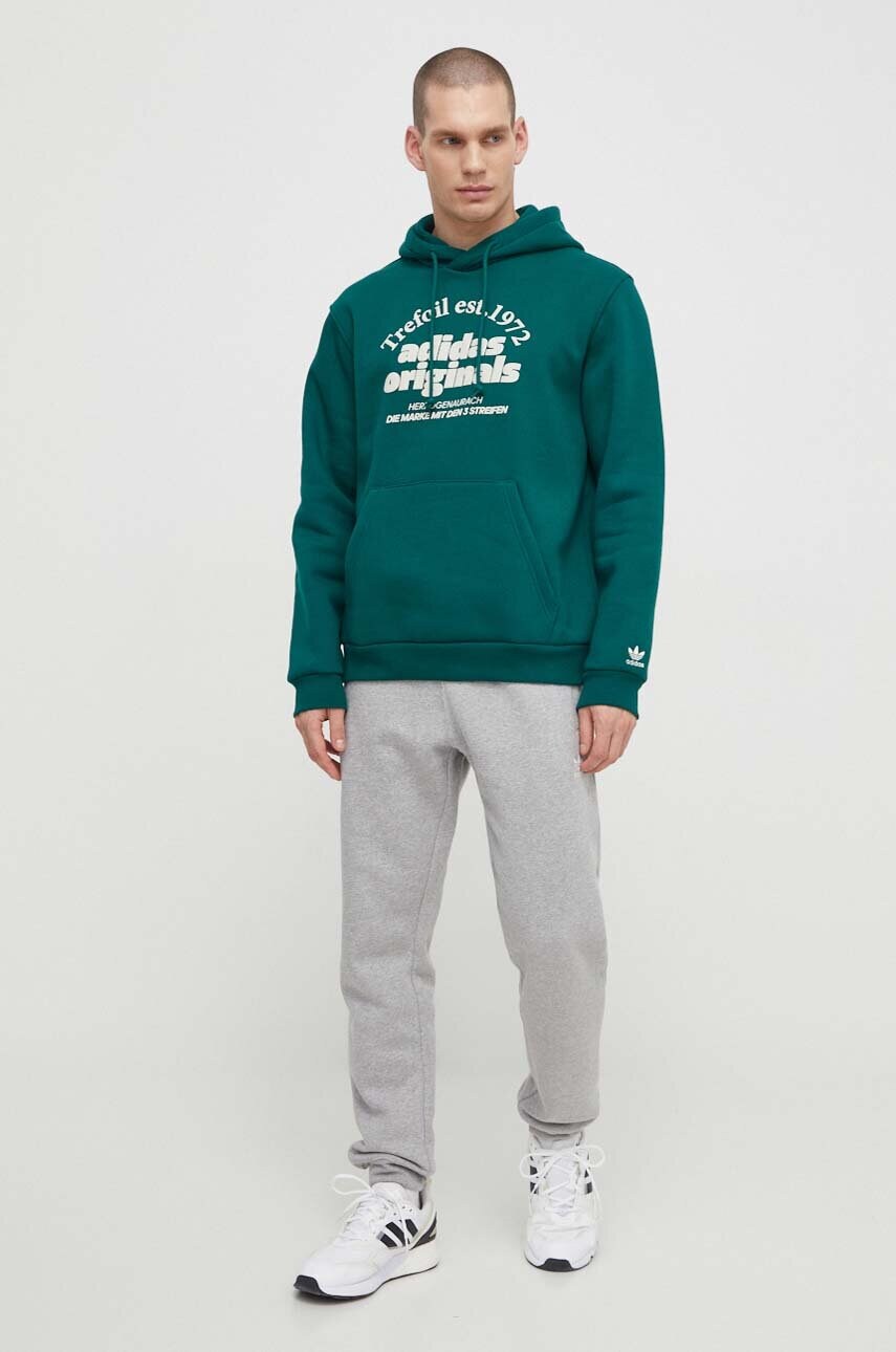 Кофта adidas Originals чоловіча колір зелений з капюшоном з принтом