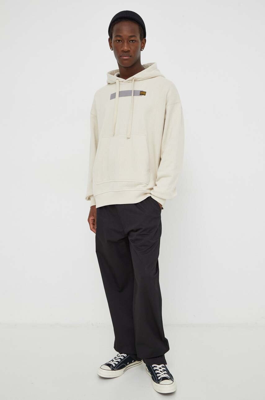 Бавовняна кофта G-Star Raw чоловіча колір бежевий з капюшоном з аплікацією