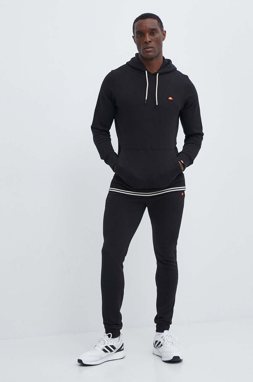 Бавовняна кофта Ellesse Koda OH Hoody чоловіча колір чорний з капюшоном однотонна SHR16446
