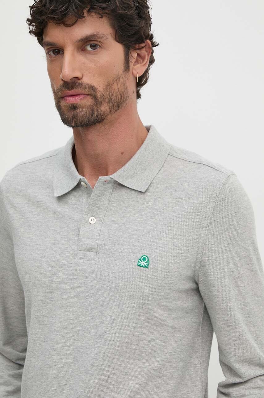Бавовняний лонгслів United Colors of Benetton колір сірий однотонний