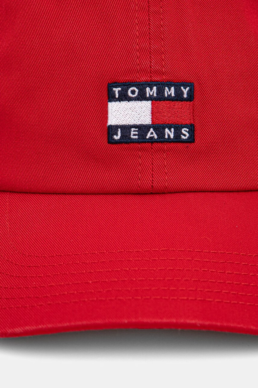 Бавовняна бейсболка Tommy Jeans колір червоний з аплікацією