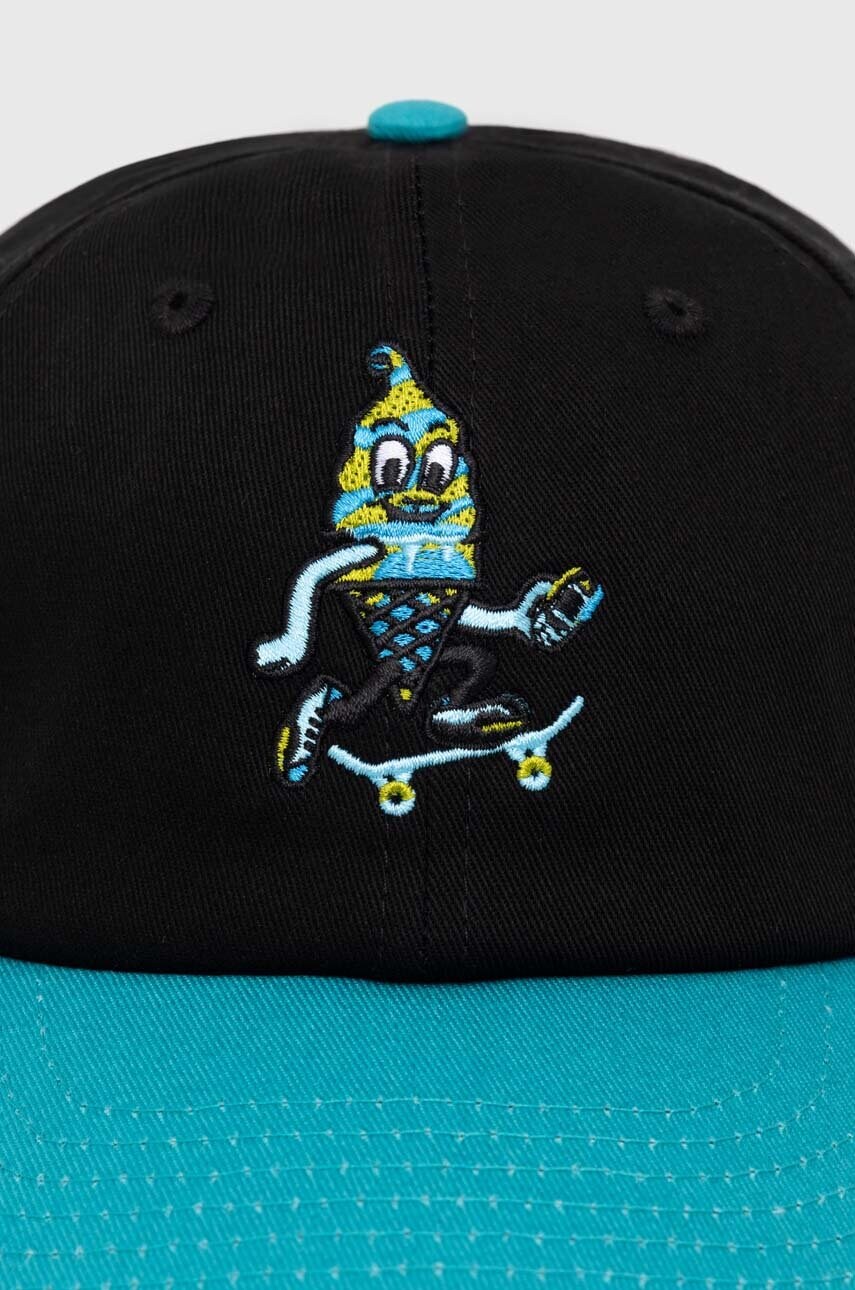Бавовняна бейсболка ICECREAM Team EU Skate Cone Dad Cap колір чорний візерунок IC24141