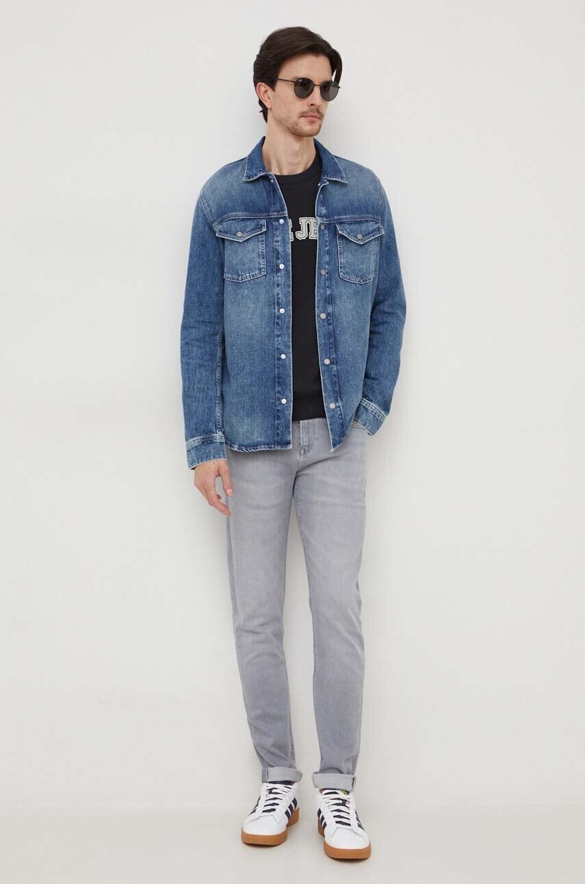 Джинсова сорочка Pepe Jeans Dave Liberty чоловіча колір синій regular класичний комір PM308286
