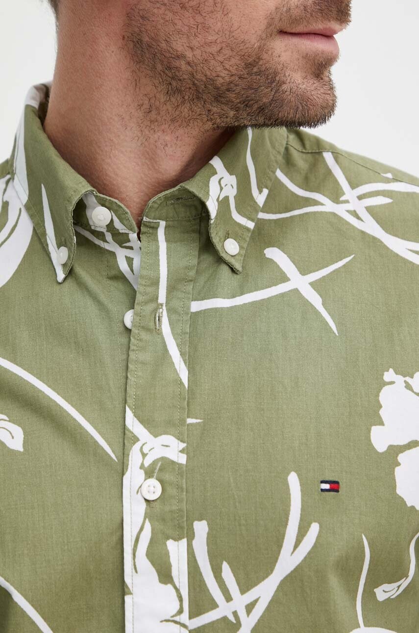 Бавовняна сорочка Tommy Hilfiger чоловіча колір зелений regular комір button-down MW0MW34587