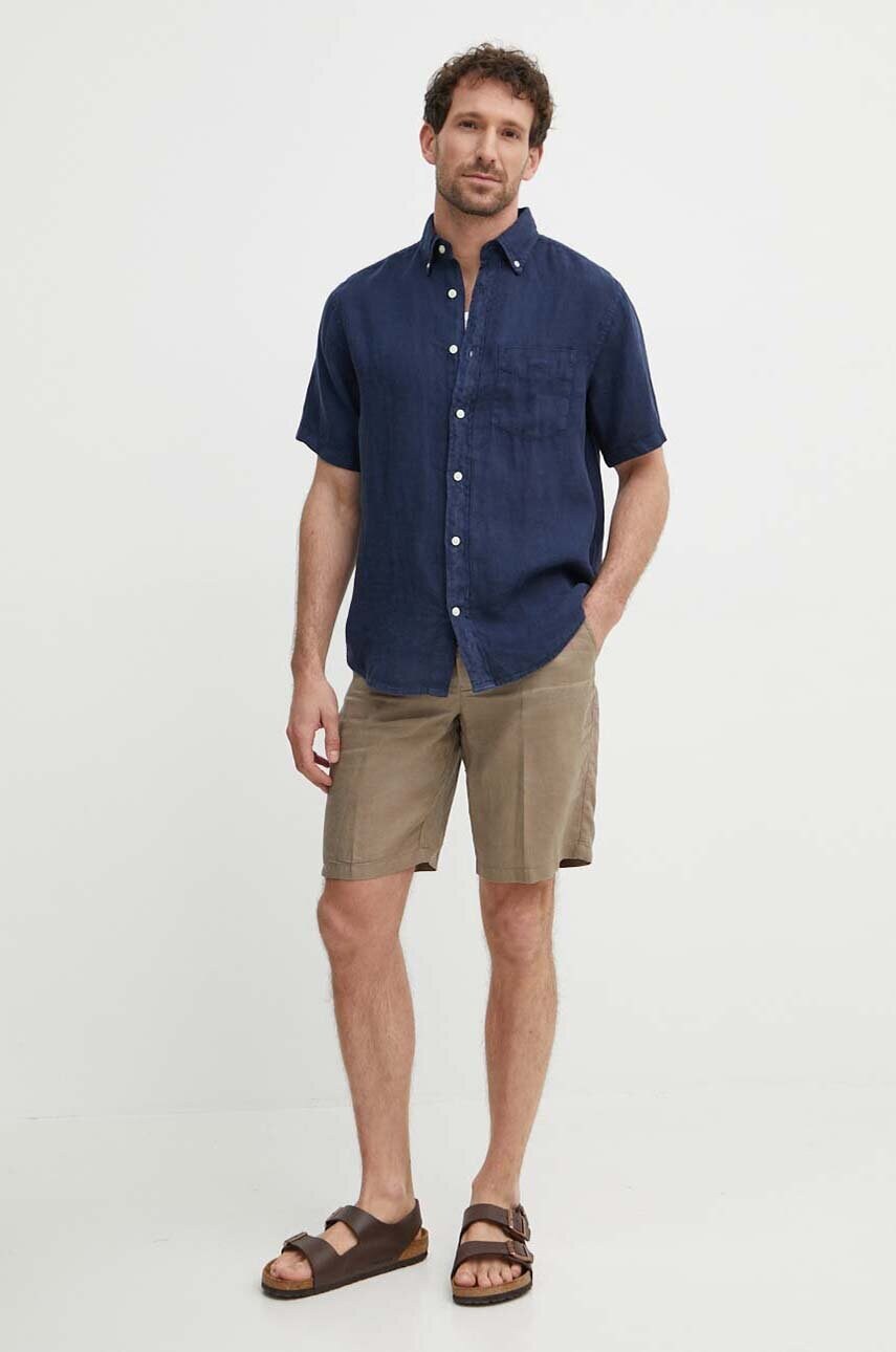 Сорочка з льону Gant колір синій regular комір button-down