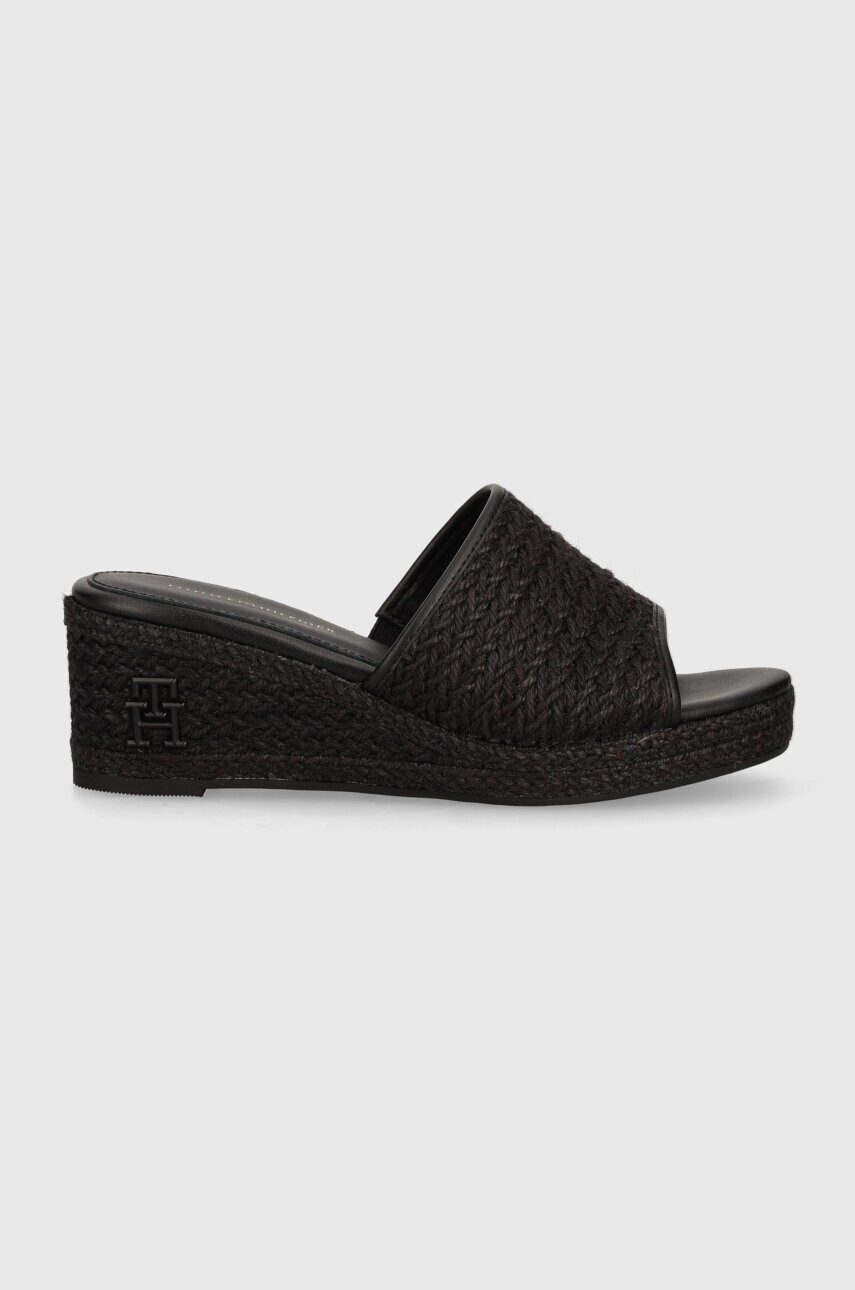 Шльопанці Tommy Hilfiger TH ROPE WEDGE SANDAL жіночі колір чорний на танкетці FW0FW07927