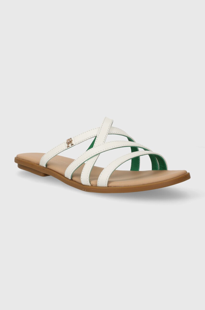 Шкіряні шльопанці Tommy Hilfiger TH STRAP FLAT SANDAL жіночі колір бежевий FW0FW08067