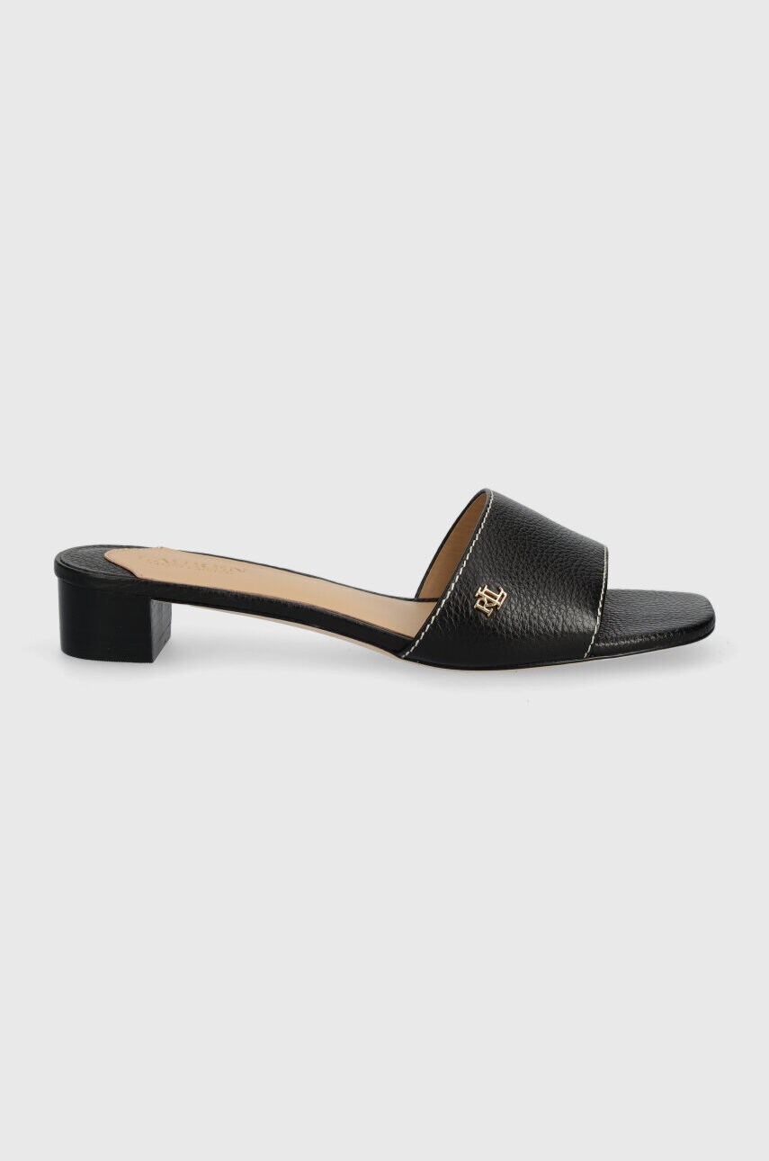 Шкіряні шльопанці Lauren Ralph Lauren Fay жіночі колір чорний каблук блок 802925259001