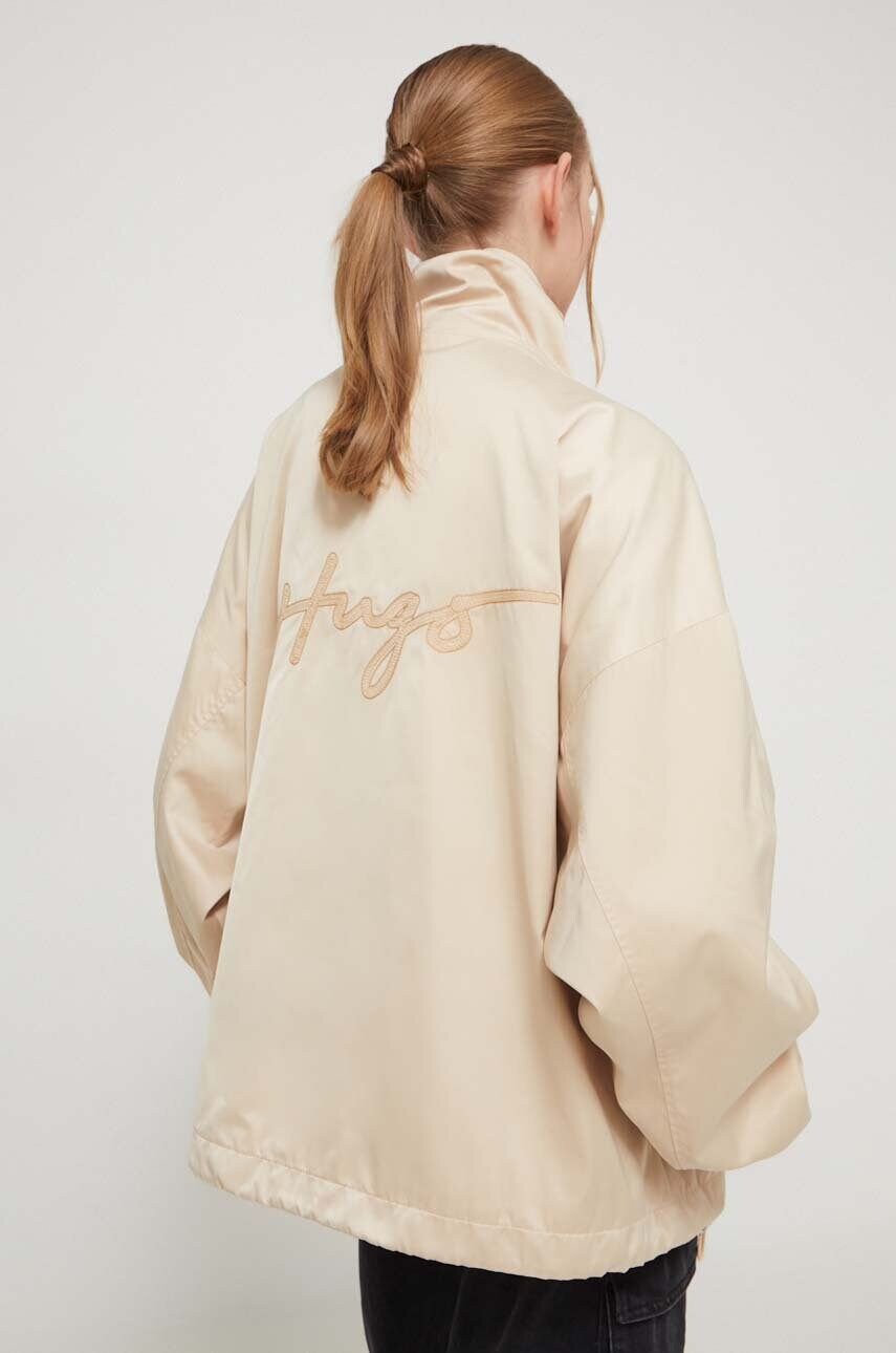 Куртка HUGO жіноча колір бежевий перехідна oversize
