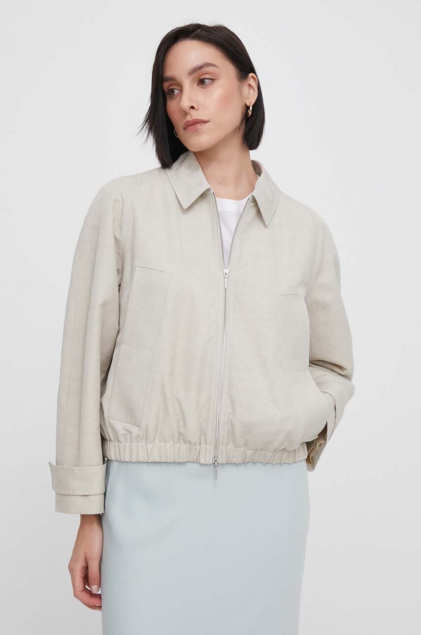 Куртка з домішкою льону Calvin Klein колір сірий перехідна oversize