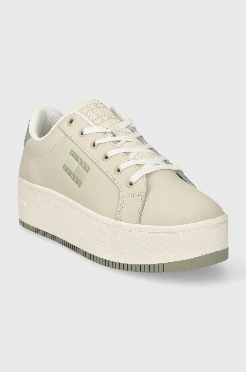 Шкіряні кросівки Tommy Jeans TJW FLATFORM ESS колір бежевий EN0EN02518