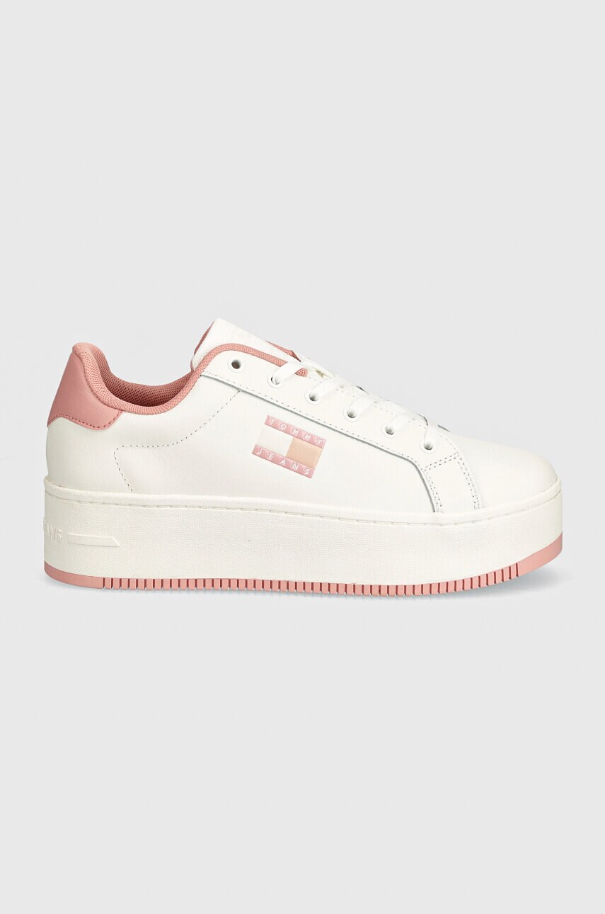 Шкіряні кросівки Tommy Jeans TJW FLATFORM ESS колір рожевий EN0EN02518