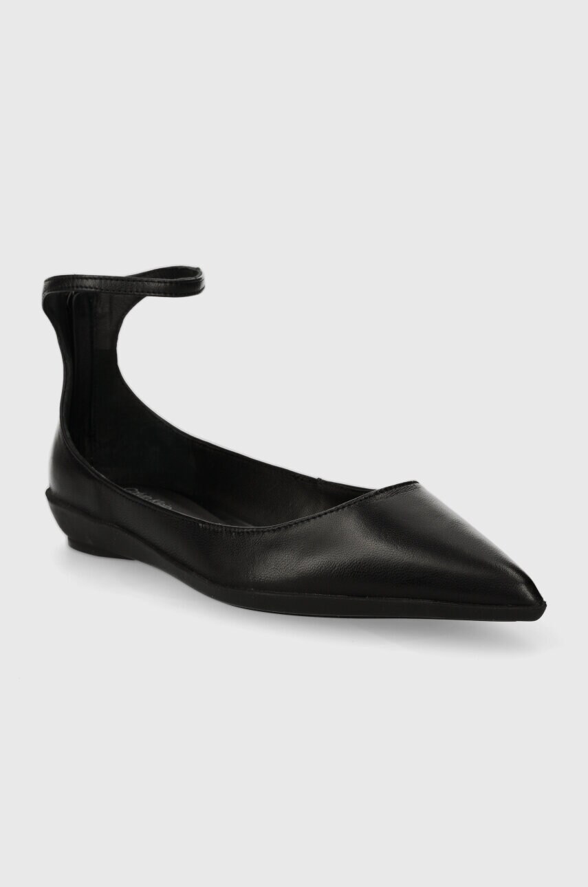 Шкіряні балетки Calvin Klein WRAPPED ANKLE STRAP BALLERINA колір чорний  HW0HW01840
