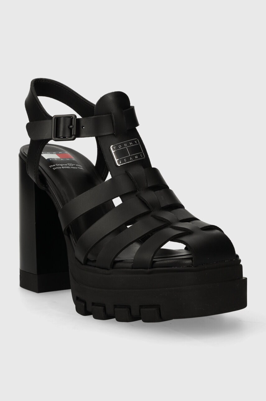 Шкіряні сандалі Tommy Jeans TJW HEEL FISHERMAN SANDAL колір чорний EN0EN02458