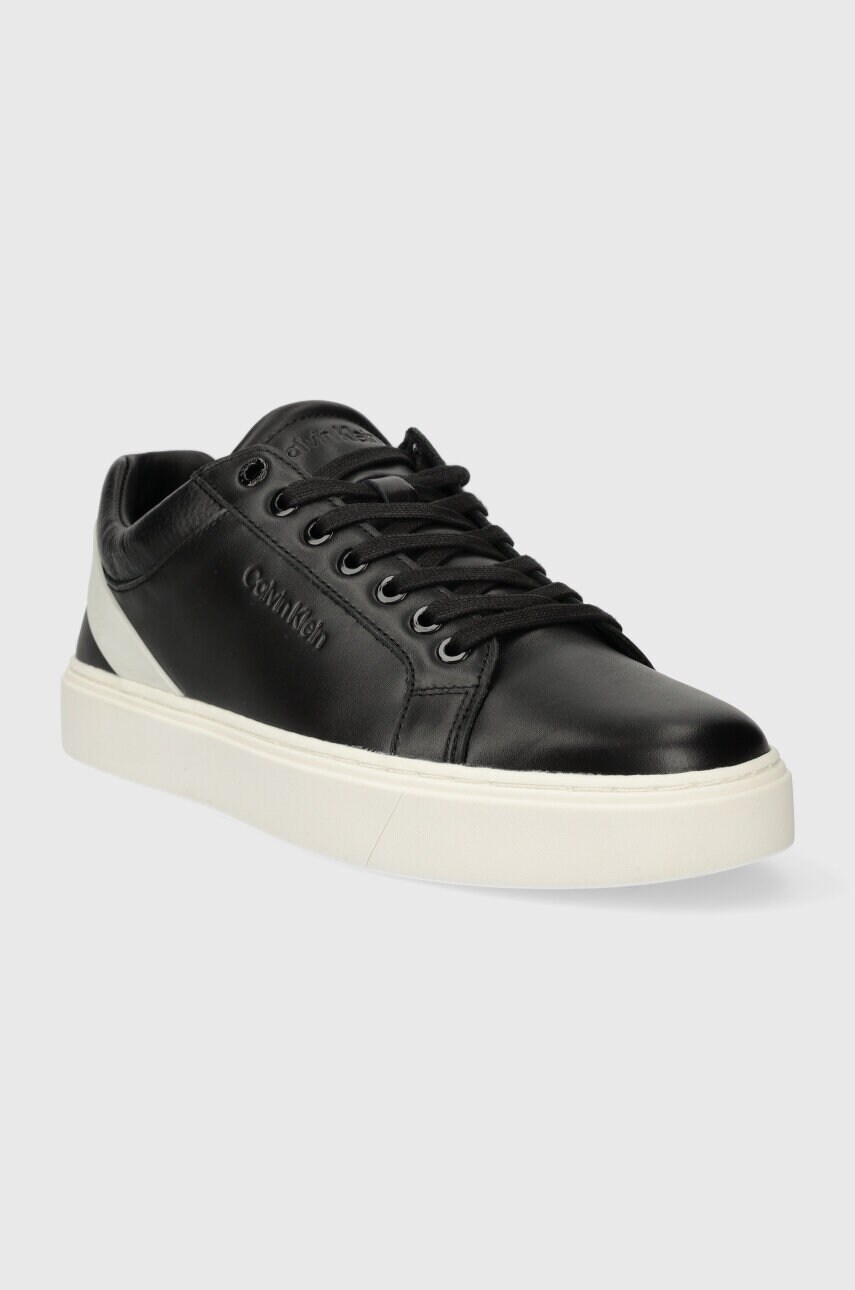 Шкіряні кросівки Calvin Klein LOW TOP LACE UP ARCHIVE STRIPE колір чорний HM0HM01292